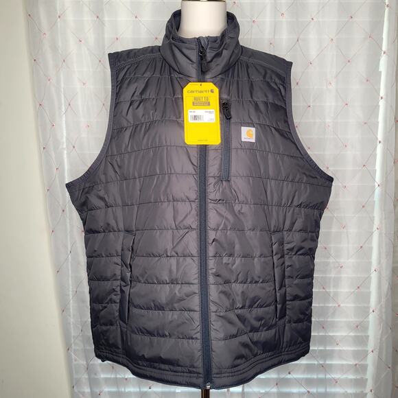 NWT Carhartt 2XL Shadow Gray Rain Defender Nylon Insulated Mock Neck Vest Hiking - Picture 1 of 9